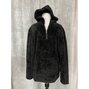 Ovadia & Sons Mens Faux Fur Hoodie Pullover Sweatshirt Jacket S Black 1/4 Zip